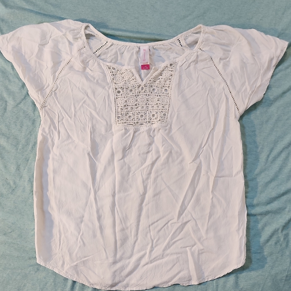 No Boundaries White Crochet Accent Blouse